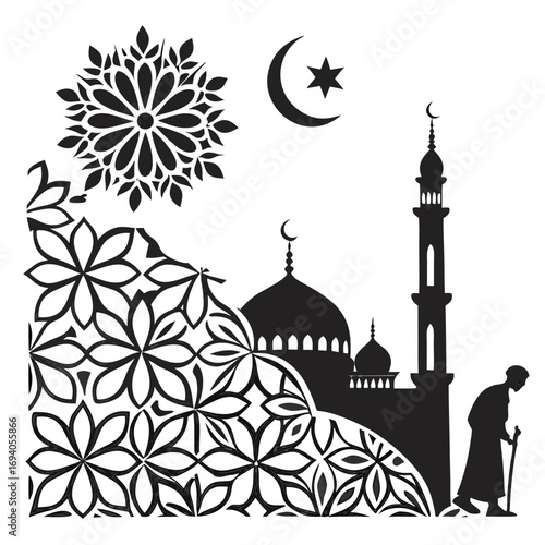Islamic mosque arabesque pattern crescent star minaret