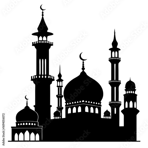 Islamic mosque silhouette with domes and minarets Islamic architecture