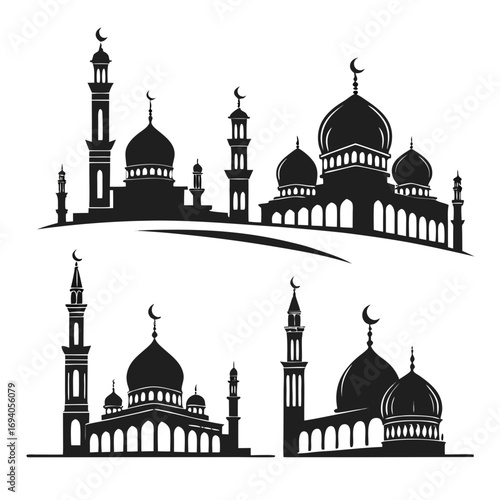 Islamic mosque silhouettes with crescent moons architecture