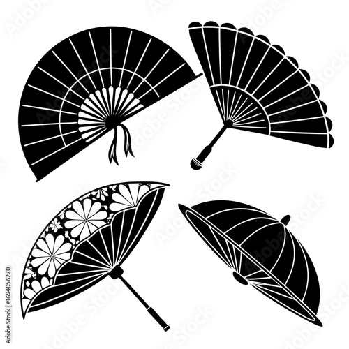 Japanese fans and umbrellas black white folding umbrella