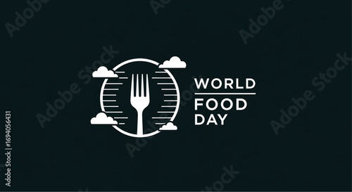 World Food Day Logo: White Fork Silhouette in Circular Sun Design