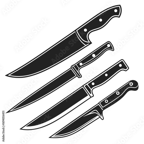 Kitchen knives set black silhouettes cooking