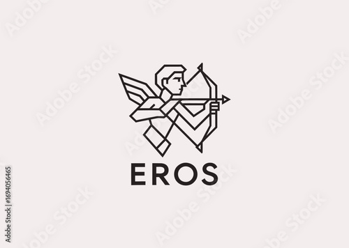 A geometric style line art Eros logo, representing love, passion, and the Greek god of desire