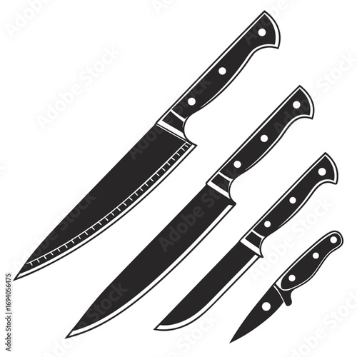 Kitchen knives set black silhouettes cooking