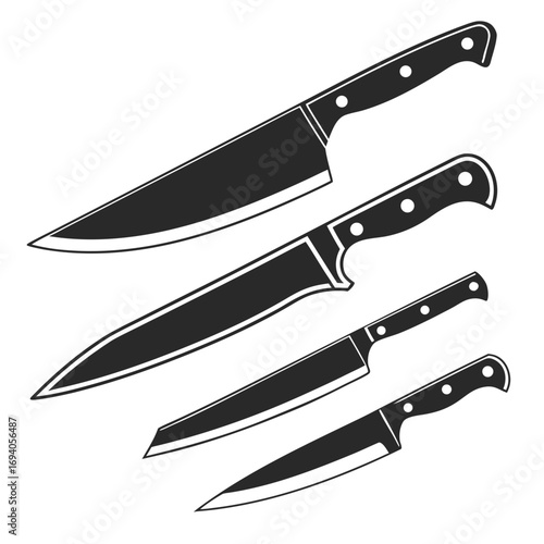 Kitchen knives set varied sizes black silhouette cooking