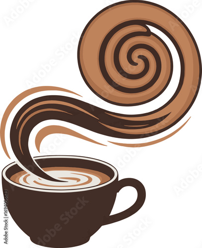 Steaming coffee cup with swirling aroma and cinnamon swirl accent delicious warm beverage vector