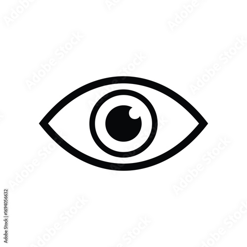 A minimalist black and white icon of a human eye, symbolizing vision, sight, and perception