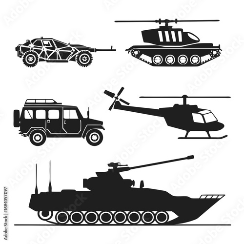 Military vehicles and helicopters tank jeep