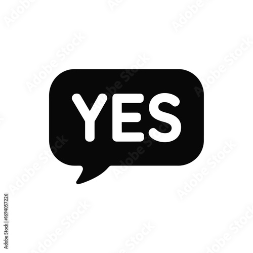 Black speech bubble with white yes text