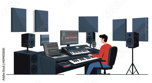 Music Producer Working in Professional Recording Studio.
