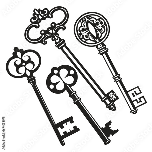 Ornate antique door key silhouettes antique keys ornate keys