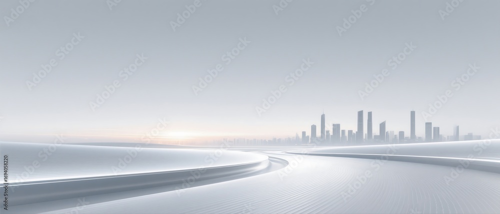 Fototapeta premium Futuristic City Skyline with Streamline Ground