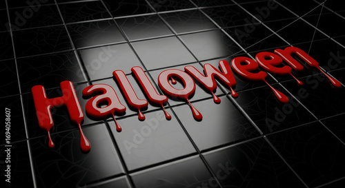 Horror Night Dripping Halloween Text on Dark Tile Background