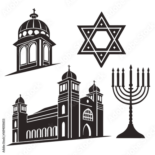 Religious buildings star menorah synagogue church