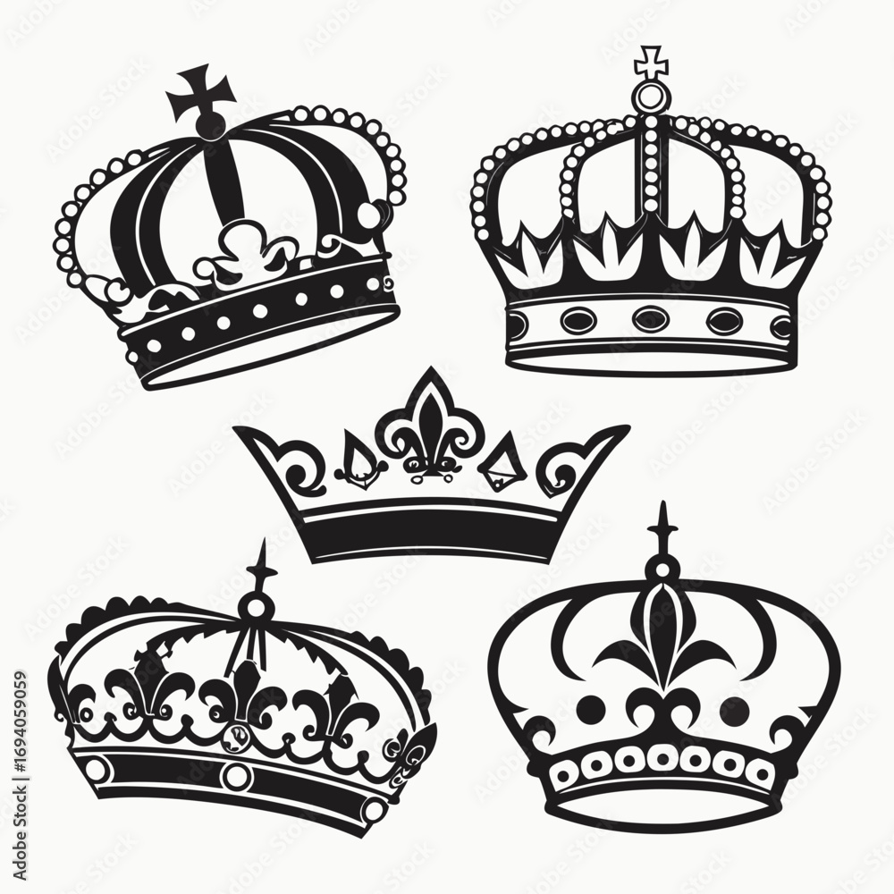 Obraz premium Royal crowns and fleur de lis emblems silhouette black