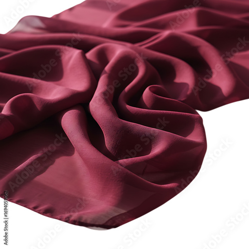 Close-up View of a Maroon Chiffon Fabric isolated on transparent background