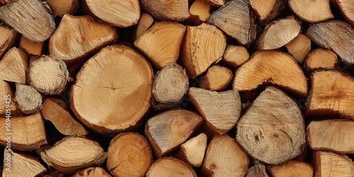 The Firewood Stack Showing Cross-Sectional Tree Rings and Natural Rustic Texture