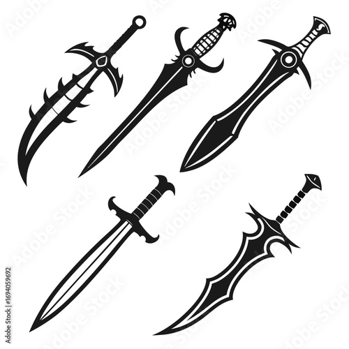 Six fantasy weapon silhouettes sword blade