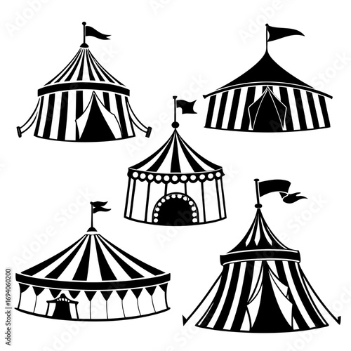 Striped circus tents with flags striped tents black and white