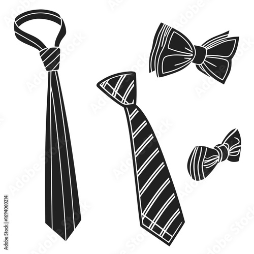 Striped neckties and bowties silhouettes accessory