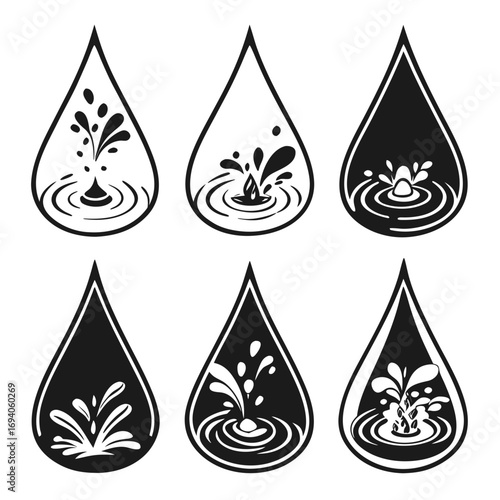 Stylized water drop splashes liquid fluid