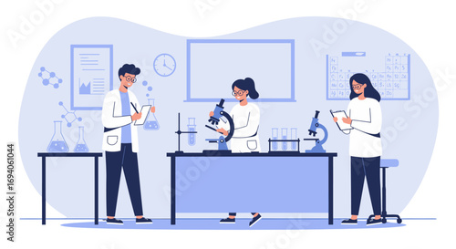Scientists working in a modern laboratory setting conducting research.