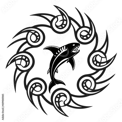 Tribal shark circular design tattoo swirl