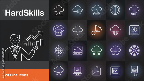 HardSkills 24 Line Icons Collection of Professional Icons for Business, Technology, and Data Analysis, Vector Graphics and Symbol Set for Web and App Design