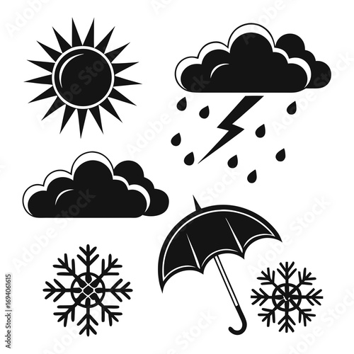 Weather icons sun rain storm snow umbrella cloud lightning