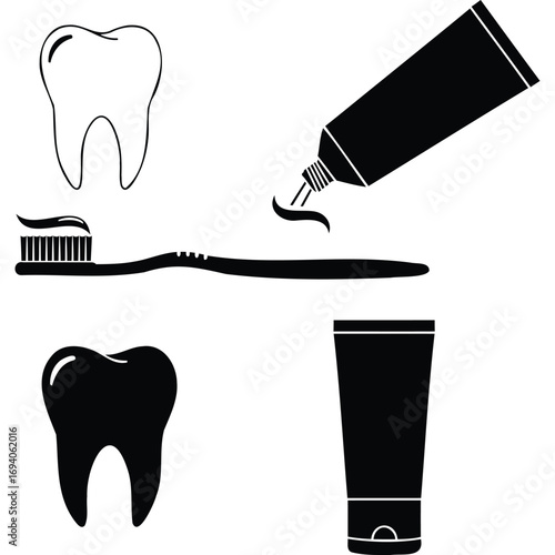 Toothpaste Toothbrush Teeth Icons Dental Hygiene Vector Illustration tooth oral care dentistry healthcare medicine icon symbol symbols graphic