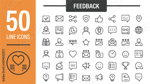 Comprehensive Collection of Feedback Line Icons Symbols for Communication, Engagement, and Evaluation Processes