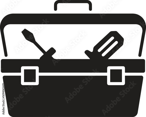 Toolbox with Tools Silhouette – Repair and Construction Icon Vector Illustration 