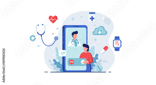 Telemedicine mobile application virtual doctor consultation online healthcare.