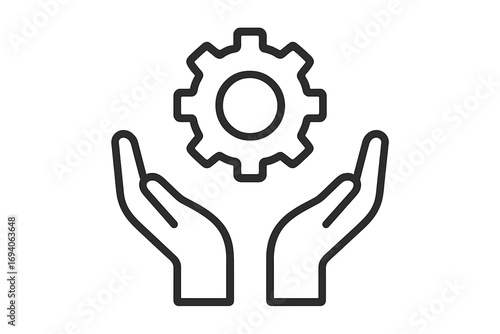 Hands holding gear icon. Technical support service symbol. Solution and development concept. Engineering, industry and innovation sign. Process management. Business mechanism.