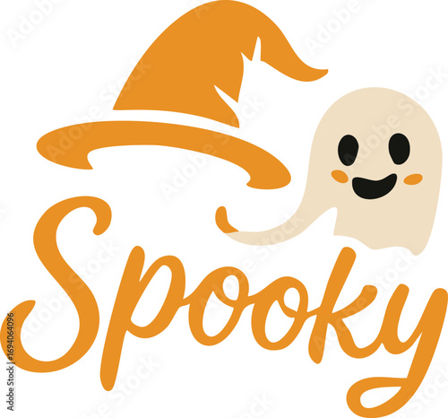 Halloween Themed Hand-lettered Typography Set with Festive Phrases and Icons (Pumpkin, Ghost, Bat, Witch Hat)