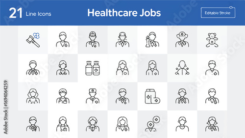 Healthcare Workers Medical Profession Outline Icons for Doctor, Nurse and More