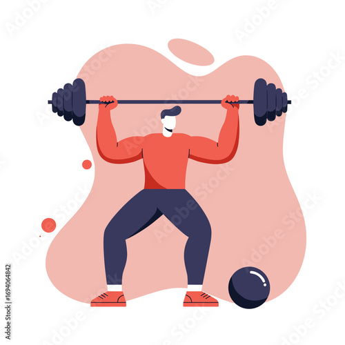 A man performs an overhead lift with a barbell, demonstrating strength and dedication to fitness. Ideal for health, gym, or lifestyle concepts.