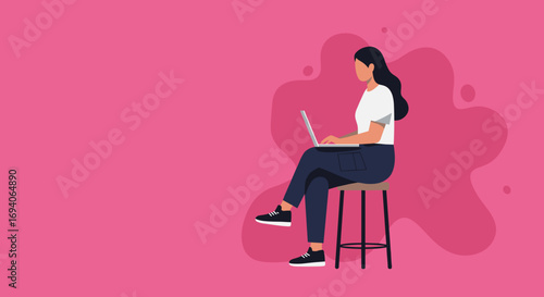 Focused woman works on a laptop, symbolizing remote work, online learning, and modern digital lifestyle. Ideal for business, education, and technology concepts.