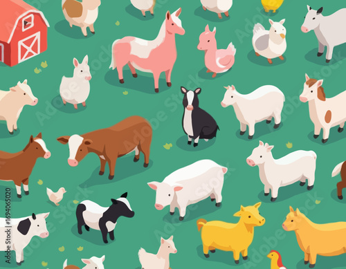 Isometric 3d vector set of farm animals