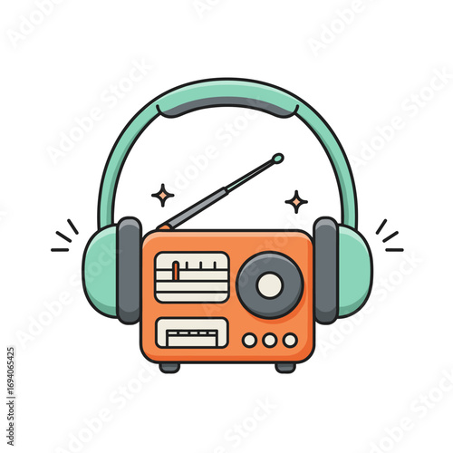 Cartoon orange radio with headphones