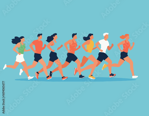Running people flat vector illustration