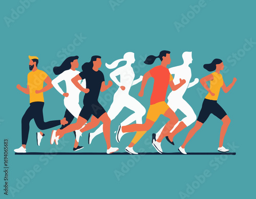 Running people flat vector illustration