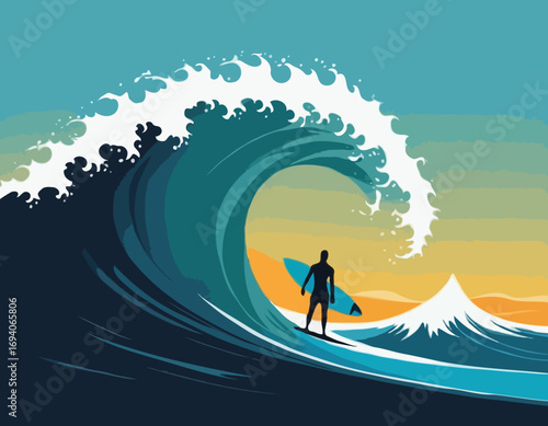 surfer silhouette with wave
