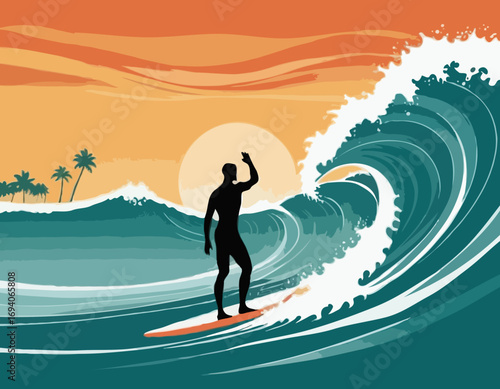 surfer silhouette with wave