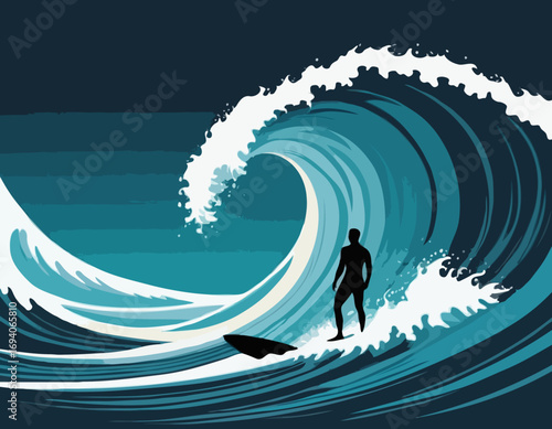 surfer silhouette with wave