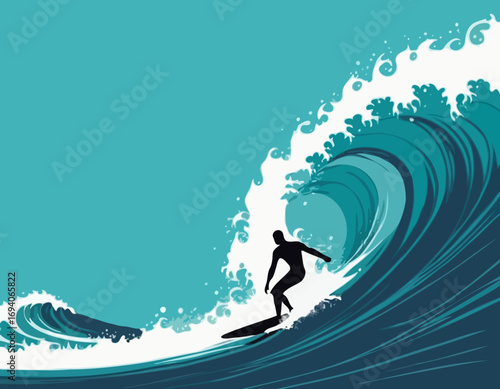 surfer silhouette with wave