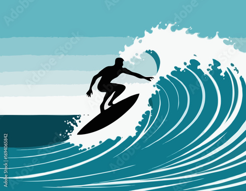 surfer silhouette with wave