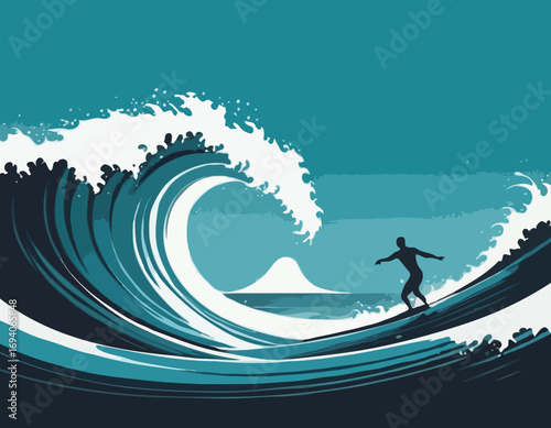 surfer silhouette with wave