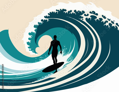 surfer silhouette with wave