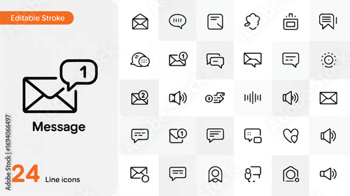 Modern and Minimalist Line Icons Representing Communication, Notifications, and Digital Messaging Concepts with an Editable Stroke